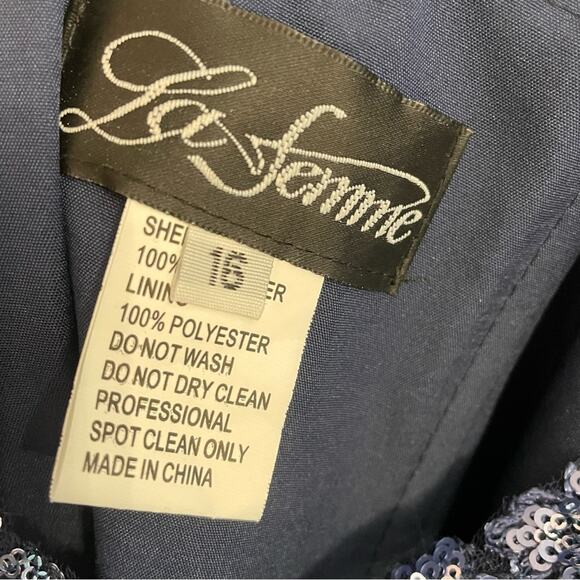 La Femme 29961 Mother of the Bride Navy Floral Sequin Gown Women’s Sz 16 - Picture 8 of 9